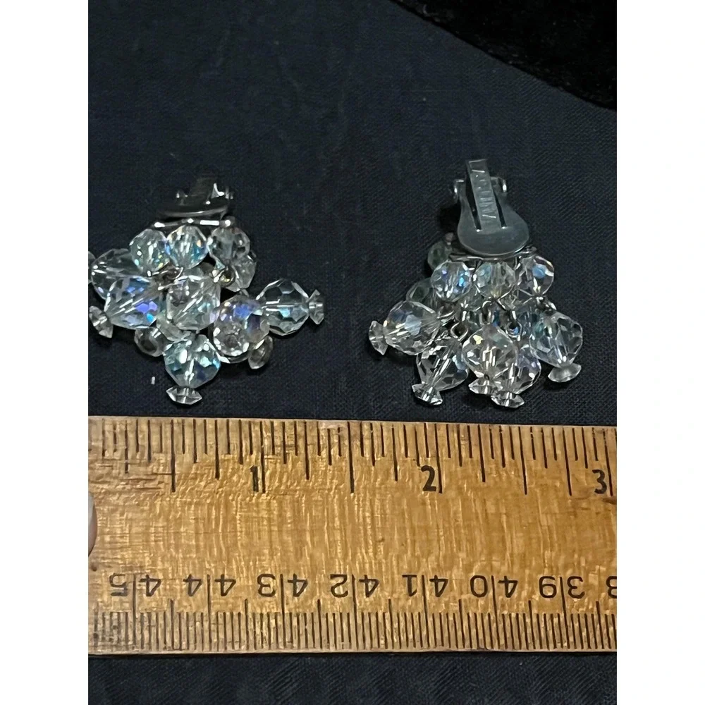 Vintage Laguna Clear AB Crystal Bead Glam Statement Climber Clip On Earrings